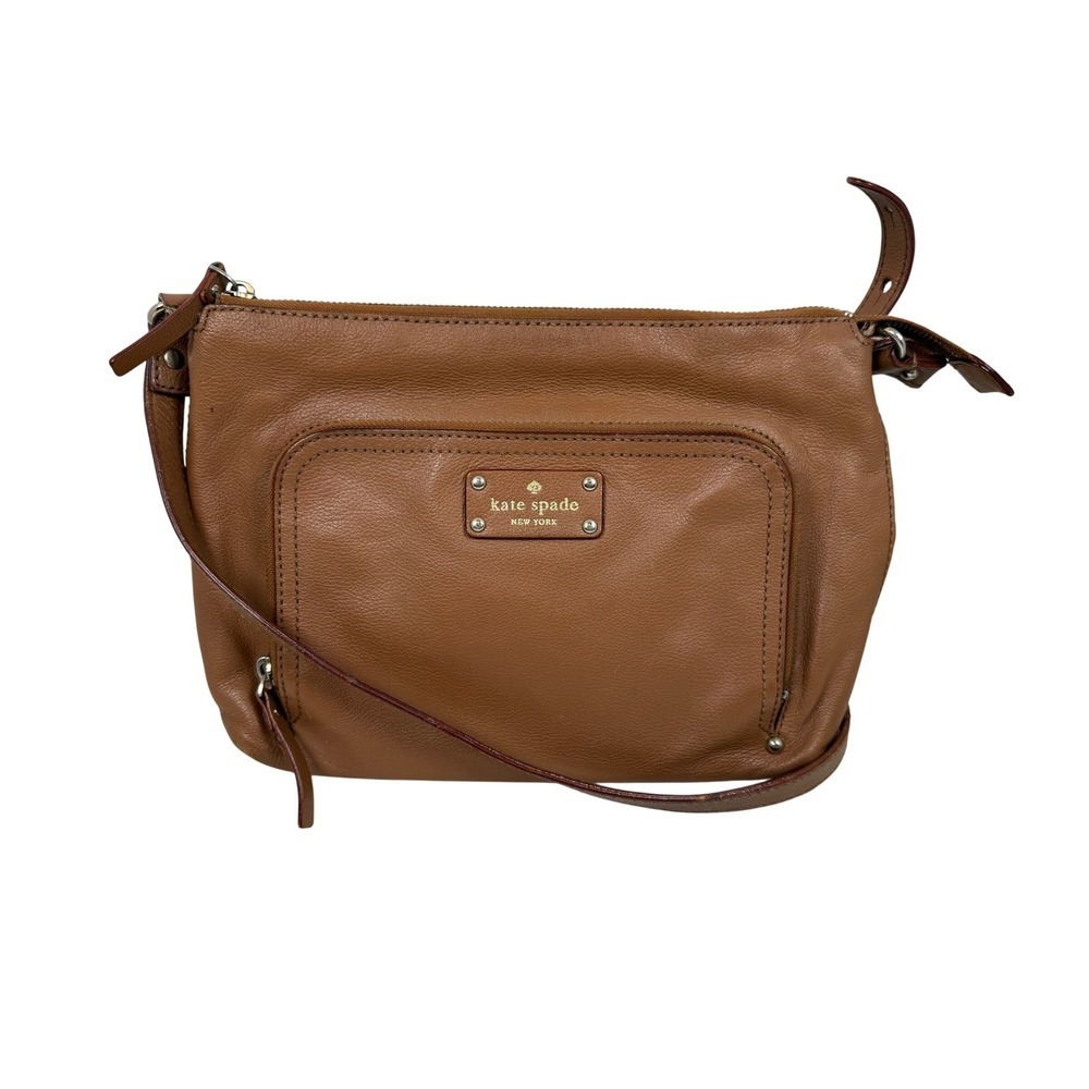 Kate Spade New York Brown Pebbled Leather Crossbody Bag Gold Hardware Zip Pocket